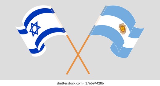 Crossed and waving flags of Israel and Argentina