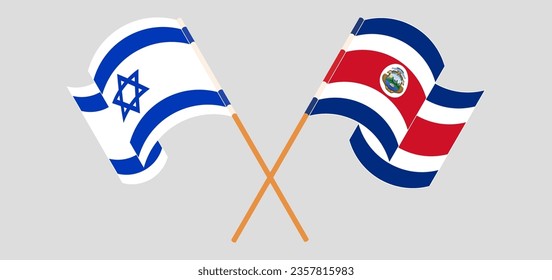Crossed and waving flags of Israel and Costa Rica. Vector illustration
