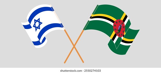 Crossed and waving flags of Israel and Dominica. Vector illustration.
