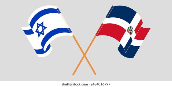 Crossed and waving flags of Israel and Dominican Republic. Vector illustration
