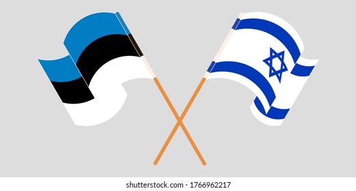 Crossed and waving flags of Israel and Estonia