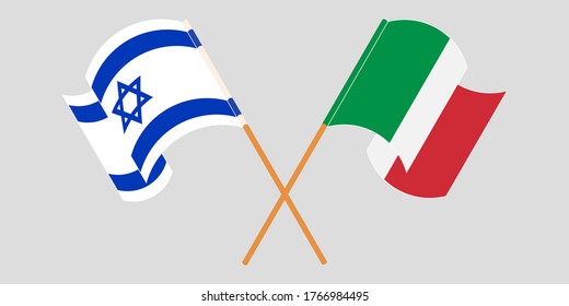 Crossed and waving flags of Israel and Italy