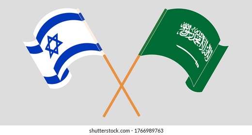 Crossed and waving flags of Israel and the Kingdom of Saudi Arabia