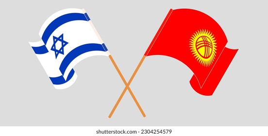 Crossed and waving flags of Israel and Kyrgyzstan. Vector illustration
