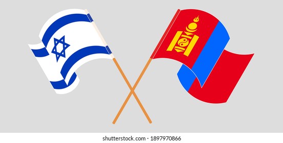 Crossed and waving flags of Israel and Mongolia