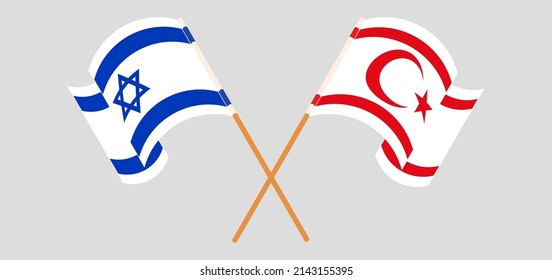 Crossed and waving flags of Israel and Northern Cyprus. Vector illustration
