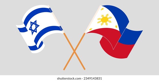 Crossed and waving flags of Israel and the Philippines. Vector illustration
