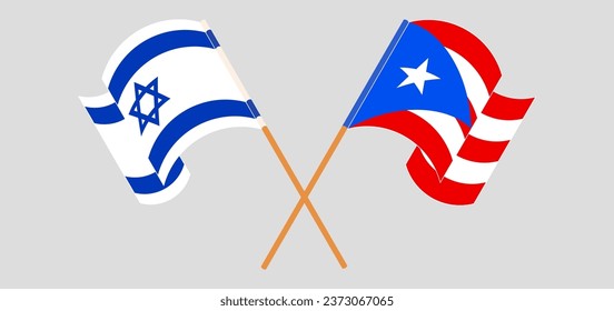 Crossed and waving flags of Israel and Puerto Rico. Vector illustration
