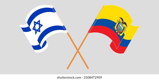 Crossed and waving flags of Israel and Republic of Ecuador. Vector illustration
