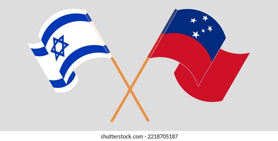 Crossed and waving flags of Israel and Samoa. Vector illustration
