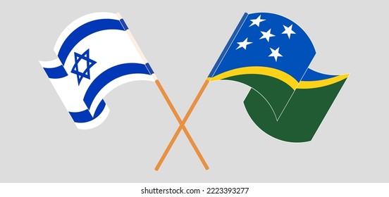 Crossed and waving flags of Israel and Solomon Islands. Vector illustration
