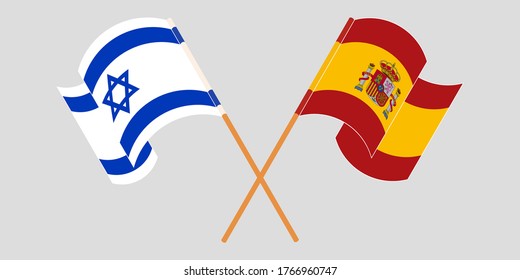 Crossed and waving flags of Israel and Spain