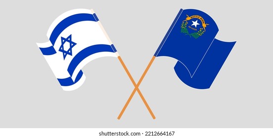 Crossed and waving flags of Israel and The State of Nevada. Vector illustration
