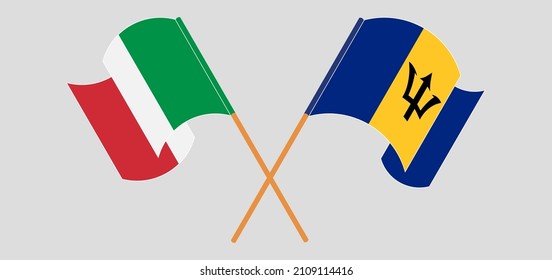 Crossed and waving flags of Italy and Barbados. Vector illustration
