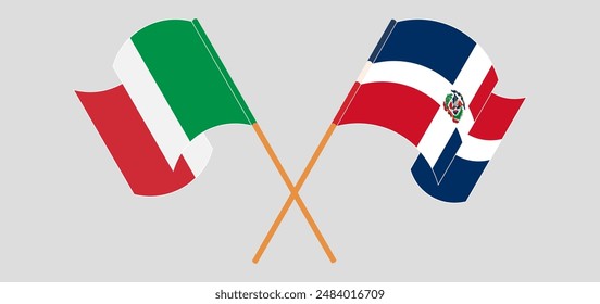 Crossed and waving flags of Italy and Dominican Republic. Vector illustration
