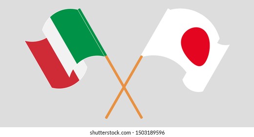 Crossed and waving flags of Italy and Japan