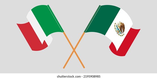 Crossed and waving flags of Italy and Mexico. Vector illustration
