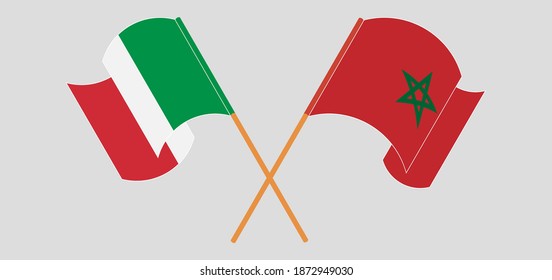 Crossed and waving flags of Italy and Morocco