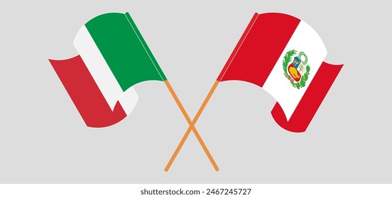 Crossed and waving flags of Italy and Peru. Vector illustration
