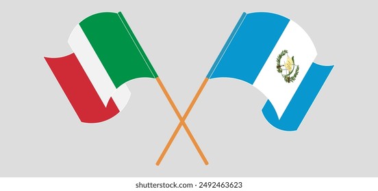 Crossed and waving flags of Italy and Republic of Guatemala. Vector illustration
