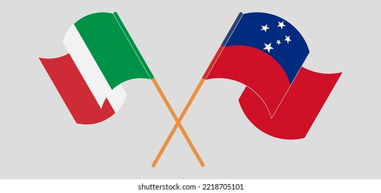 Crossed and waving flags of Italy and Samoa. Vector illustration

