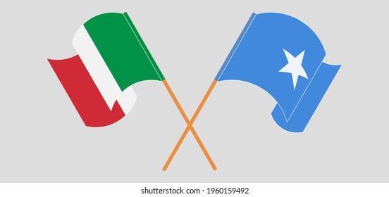 Crossed and waving flags of Italy and Somalia