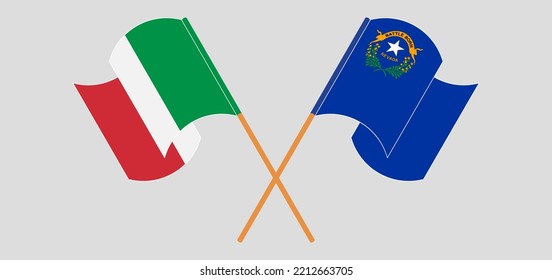 Crossed and waving flags of Italy and The State of Nevada. Vector illustration
