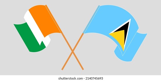 Cruzada y ondeando banderas de Costa de Marfil y Santa Lucía. Ilustración del vector
