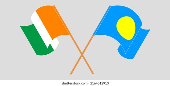 Cruzaron y ondearon banderas de Costa de Marfil y Palau. Ilustración del vector
