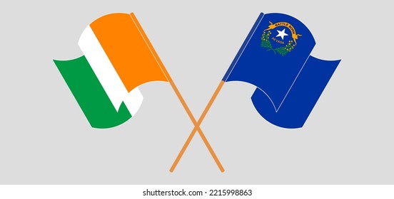 Crossed and waving flags of Ivory Coast and The State of Nevada. Vector illustration
