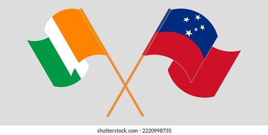 Crossed and waving flags of Ivory Coast and Samoa. Vector illustration
