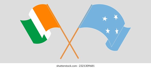 Crossed and waving flags of Ivory Coast and Micronesia. Vector illustration
