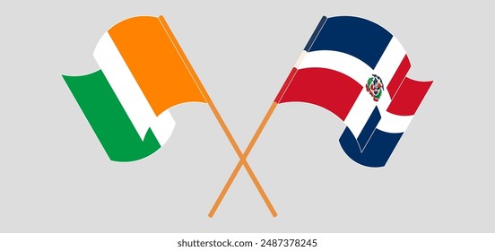 Crossed and waving flags of Ivory Coast and Dominican Republic. Vector illustration
