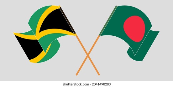 Crossed and waving flags of Jamaica and Bangladesh