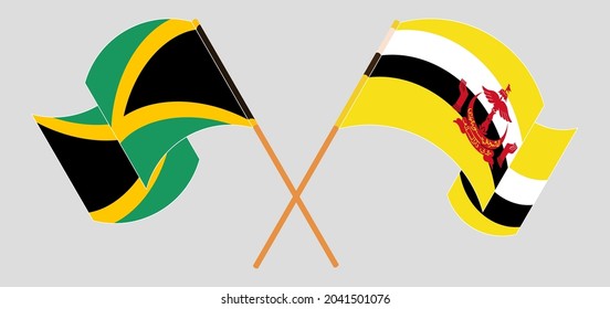 Crossed and waving flags of Jamaica and Brunei