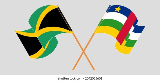 Crossed and waving flags of Jamaica and Central African Republic