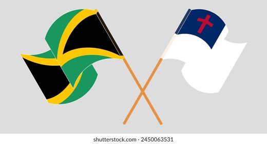 Crossed and waving flags of Jamaica and christianity. Vector illustration
