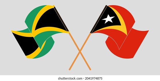 Crossed and waving flags of Jamaica and East Timor