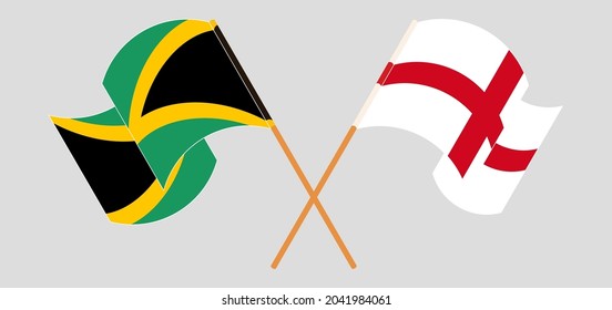 Crossed and waving flags of Jamaica and England