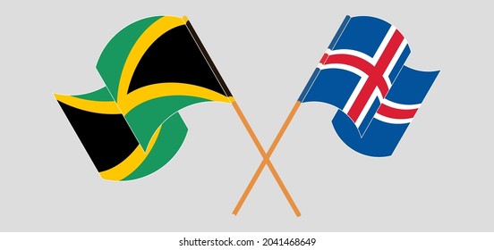Crossed and waving flags of Jamaica and Iceland
