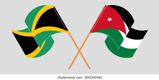 Crossed and waving flags of Jamaica and Jordan