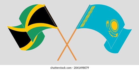 Crossed and waving flags of Jamaica and Kazakhstan