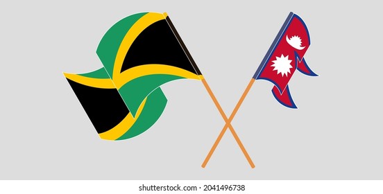 Crossed and waving flags of Jamaica and Nepal