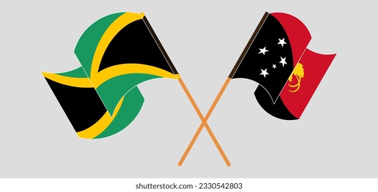 Crossed and waving flags of Jamaica and Papua New Guinea. Vector illustration
