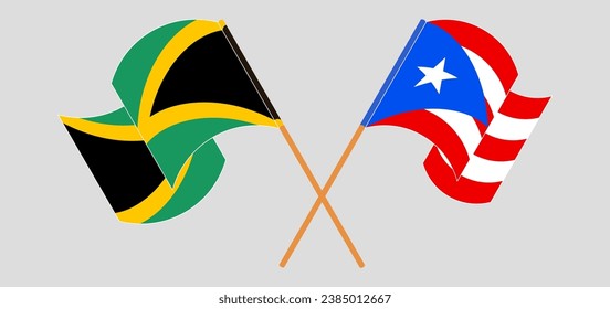 Crossed and waving flags of Jamaica and Puerto Rico. Vector illustration
