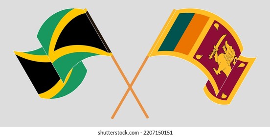 Crossed and waving flags of Jamaica and Sri Lanka. Vector illustration
