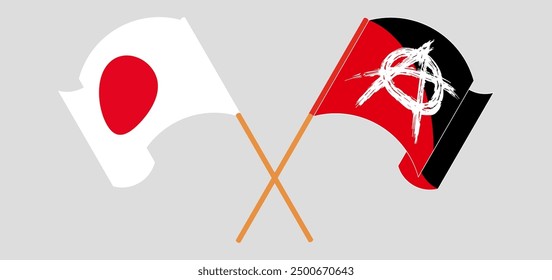 Crossed and waving flags of Japan and Anarchy. Vector illustration
