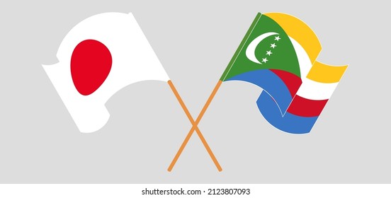 Cruzaron y ondearon banderas de Japón y Comoras. Ilustración del vector
