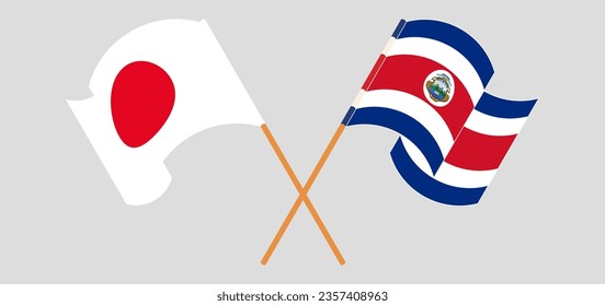 Crossed and waving flags of Japan and Costa Rica. Vector illustration
