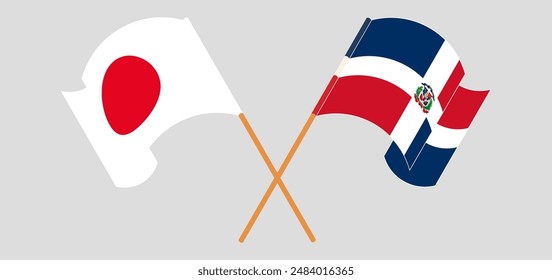 Crossed and waving flags of Japan and Dominican Republic. Vector illustration
